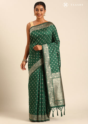 Dark Green Butta Woven Tussar Saree