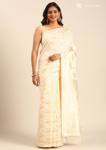 Off White Tussar Contemporary Woven Saree