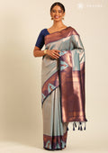 Turquoise Color Tissue Brocade Weaving Silk Saree - Taashi