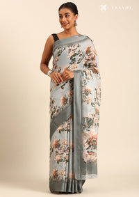 Grey Georgette Contemporary Printed Saree