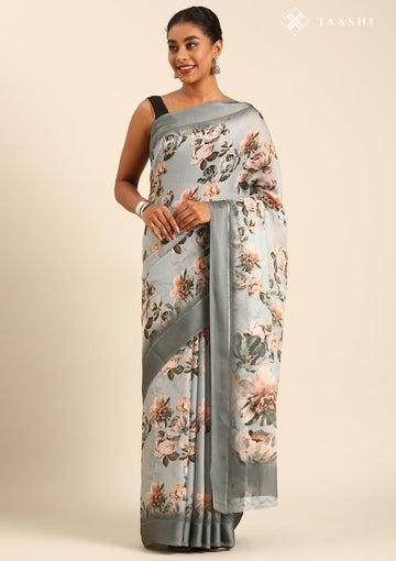 Grey Georgette Contemporary Printed Saree