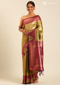Olive Tissue Brocade Weaving Silk Saree - Taashi