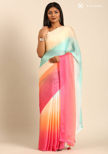 Multicolour Ombre Contemporary Woven Chiffon Saree