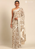 Cream And Heena Stylised A/O Paisley Pattern Linen Saree - Taashi
