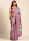 Dark Mauve Contemporary Printed Crepe Saree
