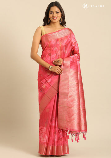 Dusty Pink Organza Contemporary Printed Saree