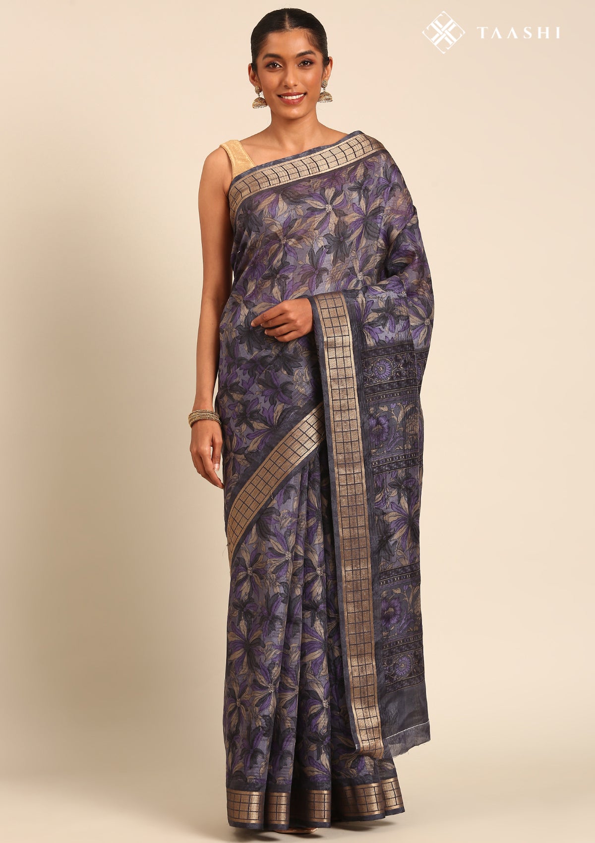 Grey A/O Floral Printed Tussar Saree