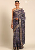 Grey A/O Floral Printed Tussar Saree - Taashi