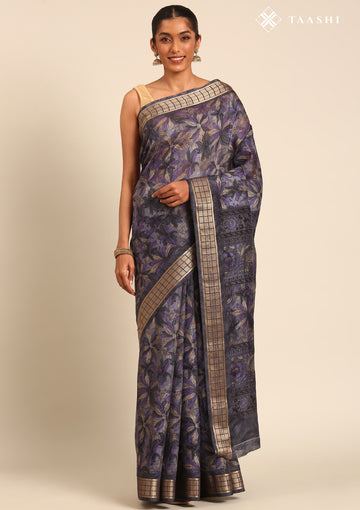 Grey A/O Floral Printed Tussar Saree