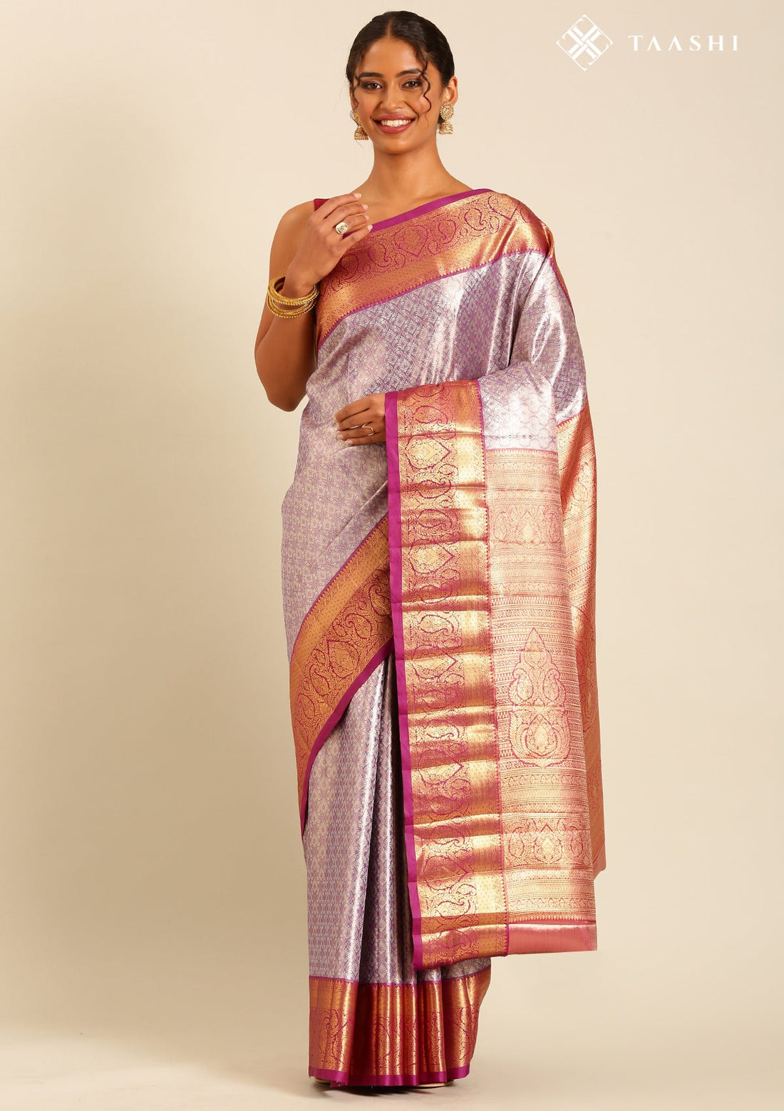 Violet Silk Korvai Tissue Kanjivaram Weave Saree