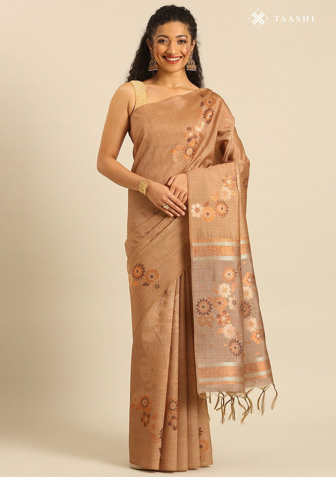Caramel Tussar Contemporary Woven Saree