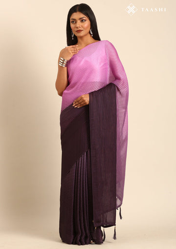 Purple & Pink Contemporary Woven Chiffon Saree