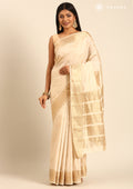 Cream Traditional Zari Butta Woven Tussar Saree - Taashi