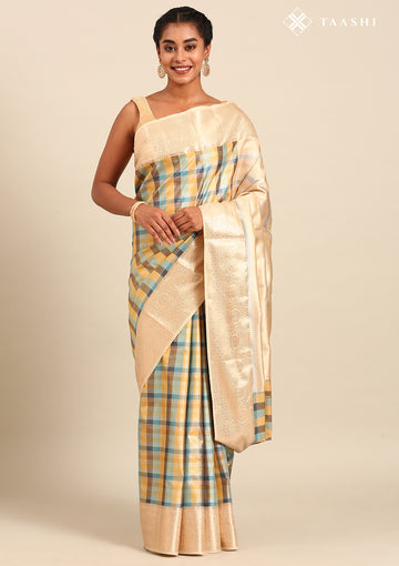 Multicolor Madras Checked Tissue Brocade Kanchipuram Saree
