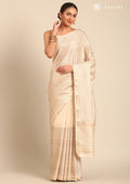 Cream Fancy Embroidery Tussar Saree - Taashi