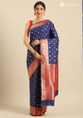 Navy Blue Allover Butta Weaving Silk Saree - Taashi