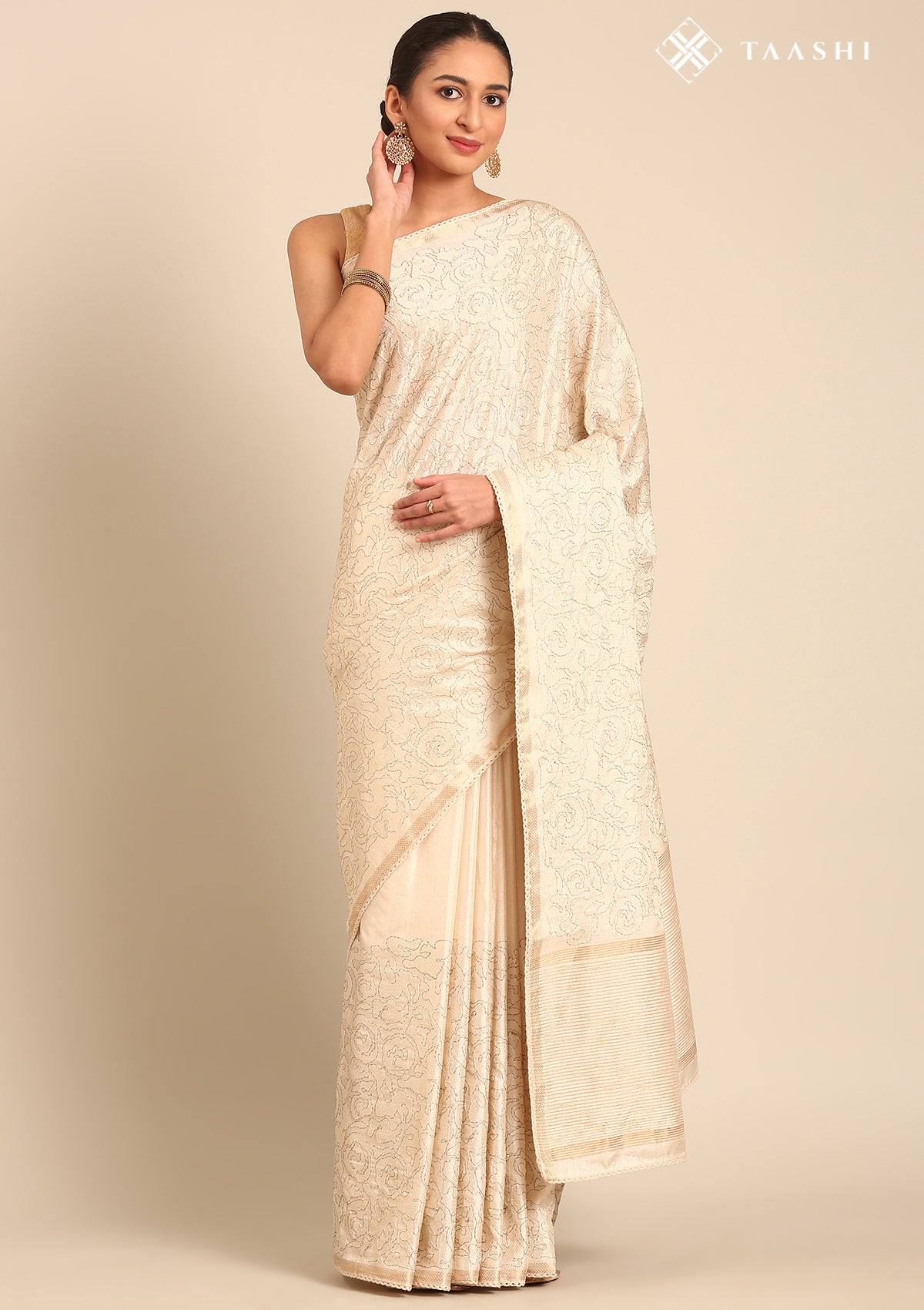 Cream Fancy Embroidery Tussar Saree
