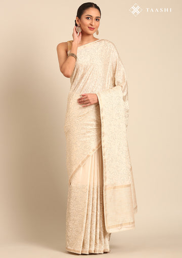Cream Fancy Embroidery Tussar Saree