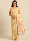 Pastel Yellow Tussar Contemporary Woven Saree