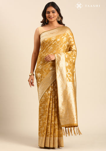 Mustard Jaal Woven Tussar Saree