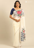OffWhite Tissue Saree EmboideRed On The Pallu - Taashi
