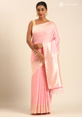 Pastel Pink Traditional Pattern Woven Tussar Saree - Taashi