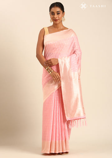 Pastel Pink Traditional Pattern Woven Tussar Saree