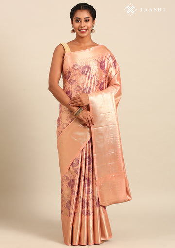 Copper Floral Pattern Tissue Brocade Kanchipuram Saree