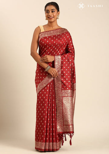 Crimson Red Silk Satin Weave Saree