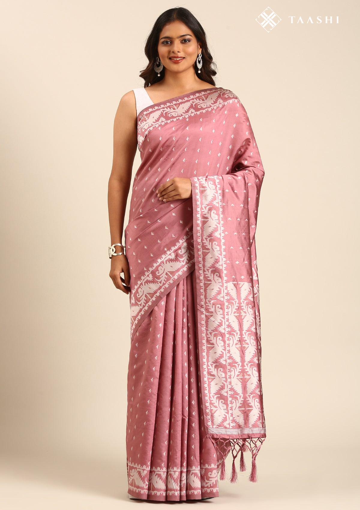 Dusty Pink Stylised Ikat Pattern Tussar Saree