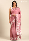 Dusty Pink Stylised Ikat Pattern Tussar Saree - Taashi