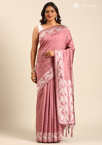 Dusty Pink Stylised Ikat Pattern Tussar Saree