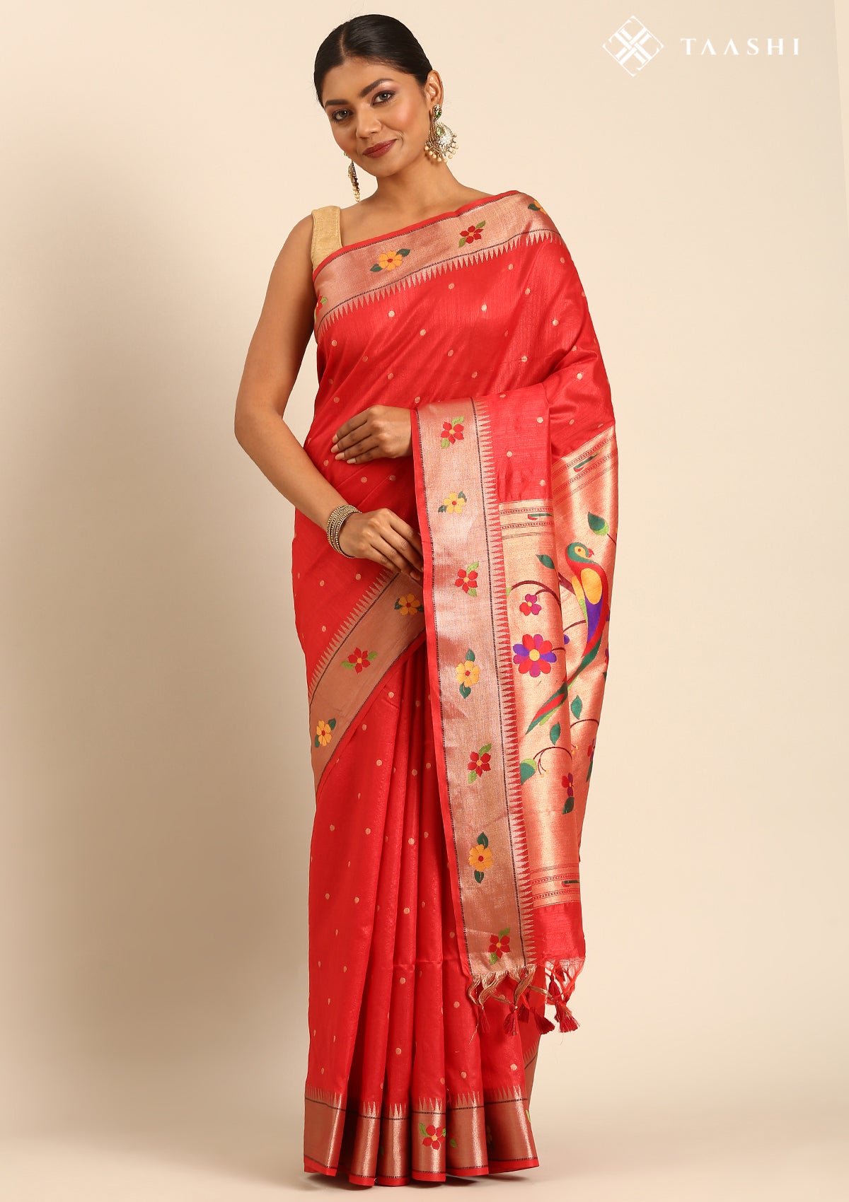 Red Paithani Pattern Tussar Saree
