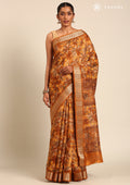 Mustard Yellow A/O Floral Printed Tussar Saree - Taashi