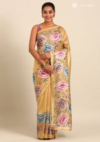 Dusty Yellow Tissue Contemporary Embroidered Saree
