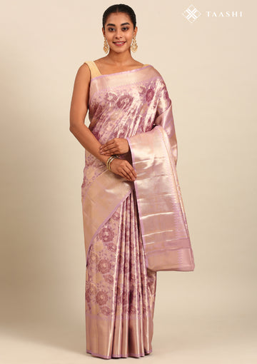 Mauve Floral Pattern Tissue Brocade Kanchipuram Saree