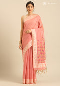 Pink Woven Butta Linen Saree - Taashi