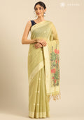 Pastel Green Woven Butta Linen Saree - Taashi