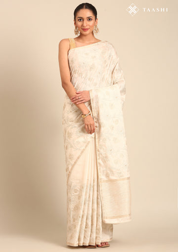 Cream Fancy Embroidery Tussar Saree