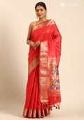 Red Paithani Pattern Tussar Saree - Taashi