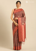 Mocha Mousse Floral Woven Tussar Saree - Taashi