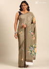 Dark Beige Contemporary Printed Crepe Saree