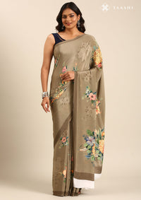 Dark Beige Contemporary Printed Crepe Saree