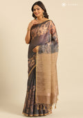 Ombre Sage Green Floral Print With Neutral Color Printed Tissue Saree - Taashi