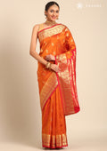 Rust Orange Paisley Butta Pattern Woven Kanjivaram Silk Saree - Taashi