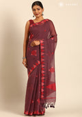 Dusty Purple Kasuti Pattern Woven Tussar saree - Taashi