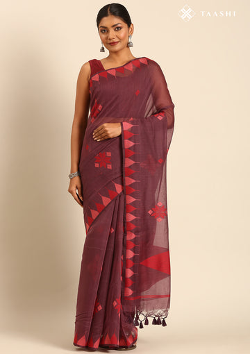 Dusty Purple Kasuti Pattern Woven Tussar saree