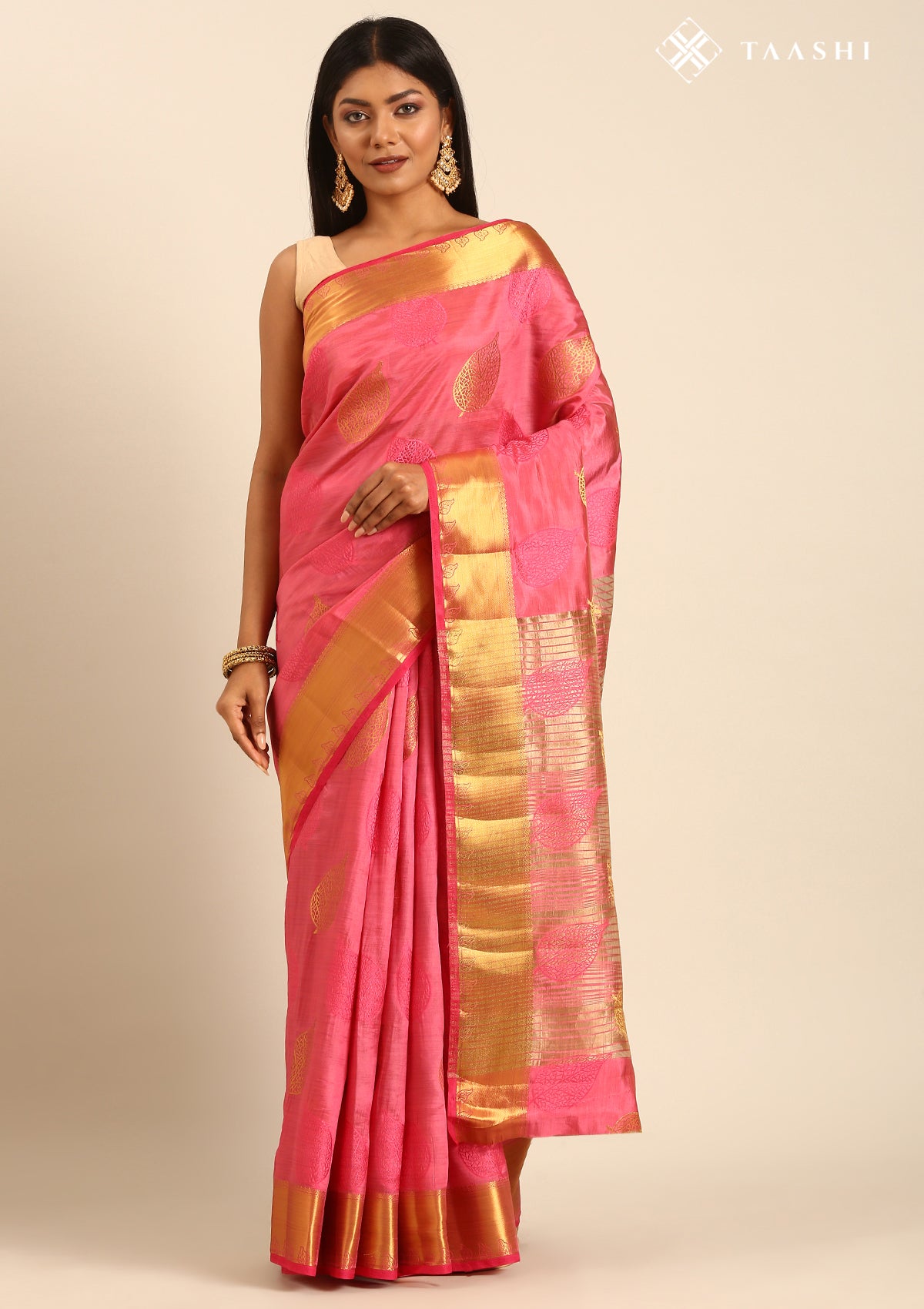 Pink Betel Leaf Woven Tussar Saree