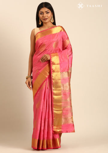 Pink Betel Leaf Woven Tussar Saree