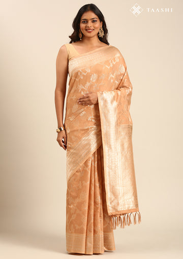 Peach Floral Woven Tussar Saree
